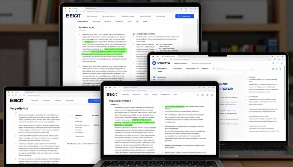 Academic AI research tools showing scientific paper analysis and citations
