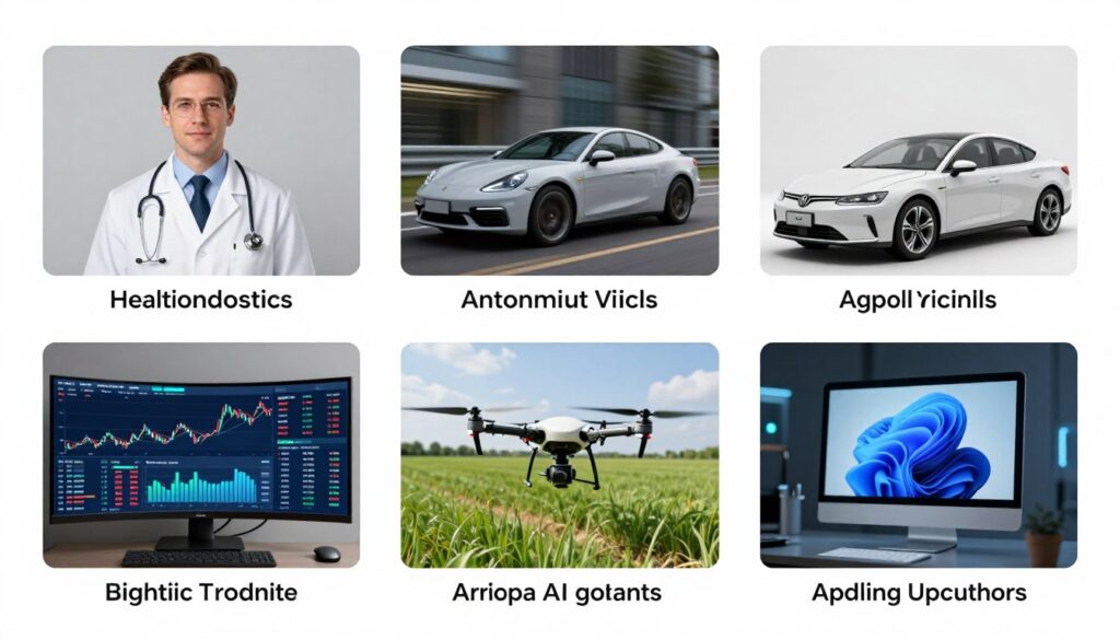 Collage showing different AI application sectors
