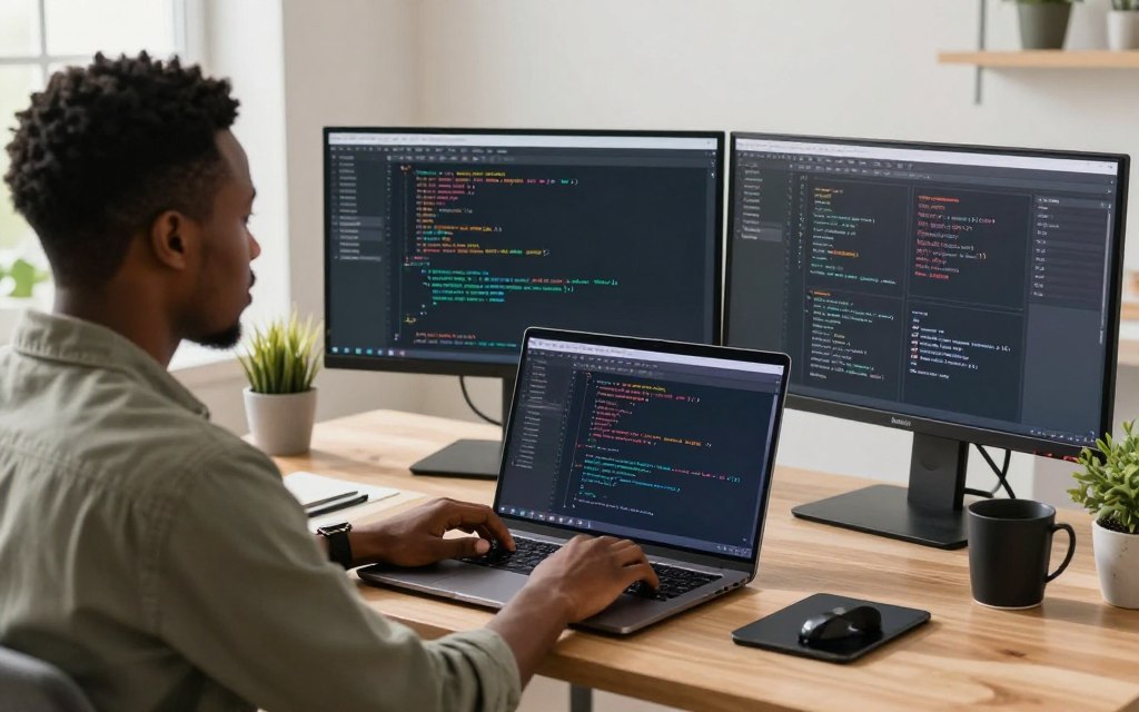 Freelance AI engineer working remotely on machine learning project in Nigerian setting