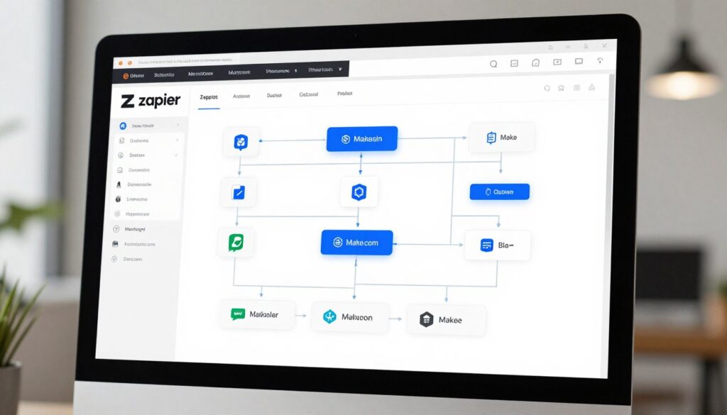 Visual workflow automation interface showing connected apps and processes