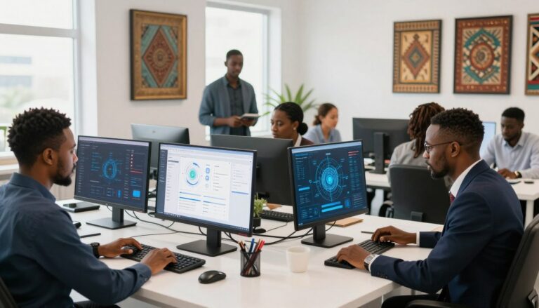 How is AI affecting jobs in Nigeria - Nigerian professionals working with AI technology in modern office